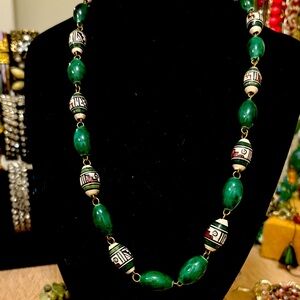 Vintage hand painted Peruvian?ceramic bead necklace